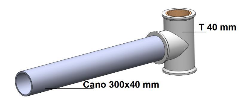os 2 canos 52X40 mm com as conexões T 40 mm, como mostrado na figura 10 (1 unidade);