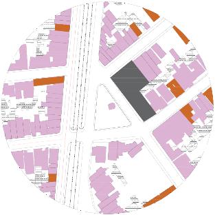 Seu entorno é bastante construído por edificações que variam de uso misto e residencial com gabarito predominante entre um e