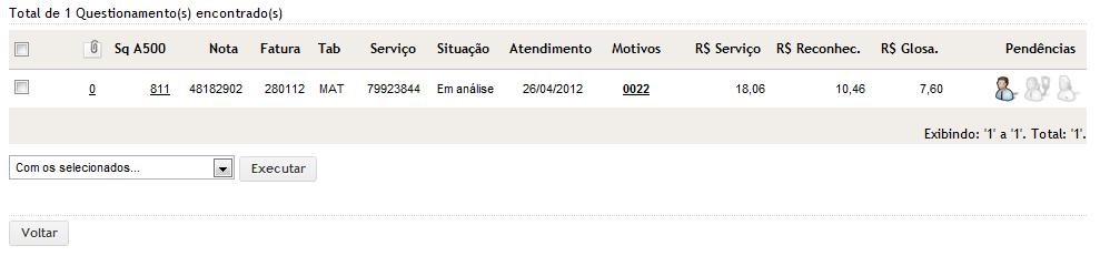 8.2 Link Questionamento Para detalhamento ou discussão de um determinado questionamento, há um link na listagem de questionamentos, identificado na coluna Seq.