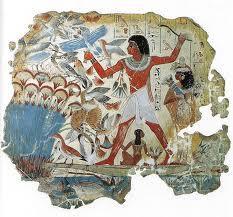 Cena de Caça de Aves Selvagens da Tumba de Nebamun, Tebas, c. 1450 a.c., British Museum, Londres. Estruturada segundo fórmulas rígidas, a arte egípcia era estática.
