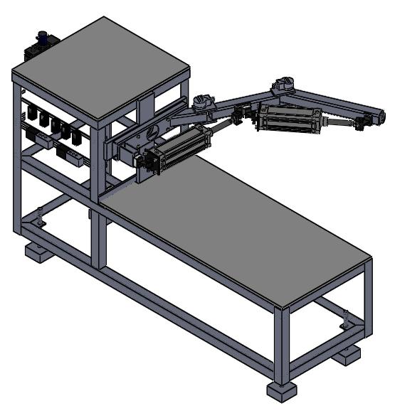 23 Servo Sistemas (NIMASS) no Campus da UNIJUÍ em Panambi. A Figura 5 mostra o desenho esquemático do robô pneumático. Figura 5 - Desenho esquemático do robô pneumático Fonte: Autor.