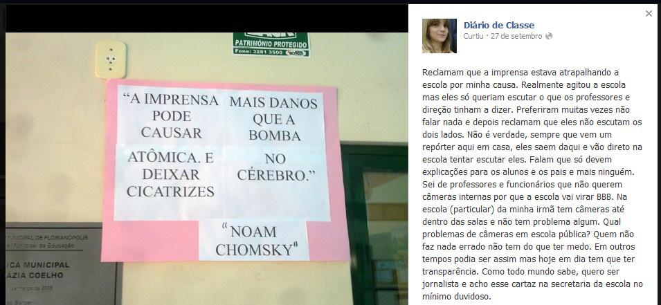 evidentes em um comentário da aluna Isadora a uma fotografia tirada por ela de um cartaz colocado na secretaria de