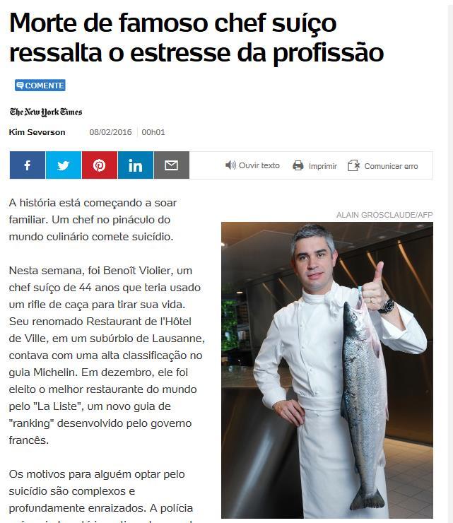 Chefs com problemas Apesar de doenças mentais atingirem TODAS as profissões, os restaurantes apresentam pressões singulares e padrões