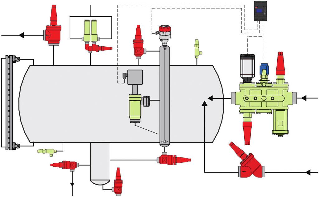 Exemplo aplicação: Linha injeção líquido É necessária uma combinação válvula para a injeção líquido no separador com a válvula injeção eletrônica.