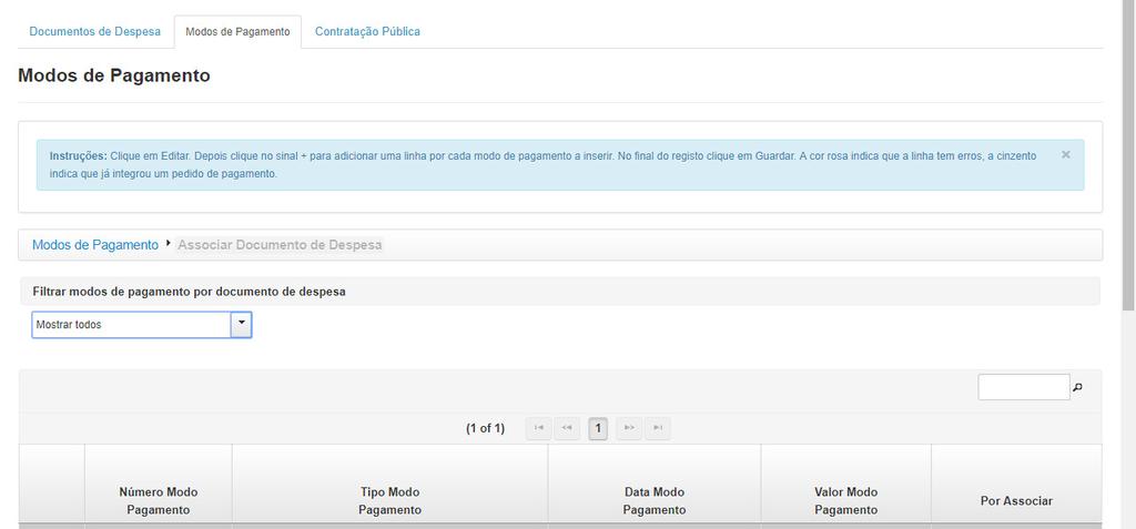 3.2 Registo de Modos de Pagamento Tal como no registo do procedimento de contratação pública, um modo de pagamento pode estar associado a mais que um