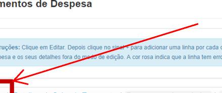 Na eventualidada de pretenderem eliminar um registo indevido, deve ser utilizado o botão x, que se encontra no inicio da linha desse registo.