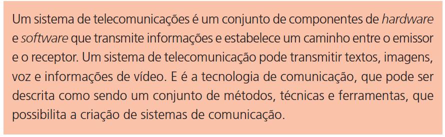 2.1 A tecnologia de telecomunicações Esta tecnologia engloba o hardware e o