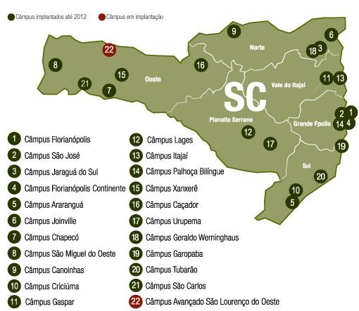 Figura 1.1: O IFSC em Santa Catarina 1.2 HISTÓRICO Criado em Florianópolis por meio do Decreto nº 7.