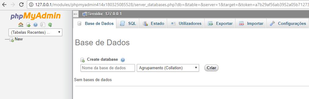 da caixa de texto create database