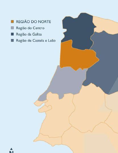 A Eurorregião Galiza Norte de Portugal Superfície total de 51 mil Km 2 Concentra 6,4 milhões de habitantes Dinâmica de atividade e emprego: setor serviços (57,1%), indústria e construção (32,7%) e