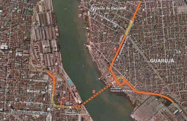 14 Um projeto de túnel imerso foi elaborado para resolver o problema de superlotação das balsas do trajeto Santos-Guarujá.