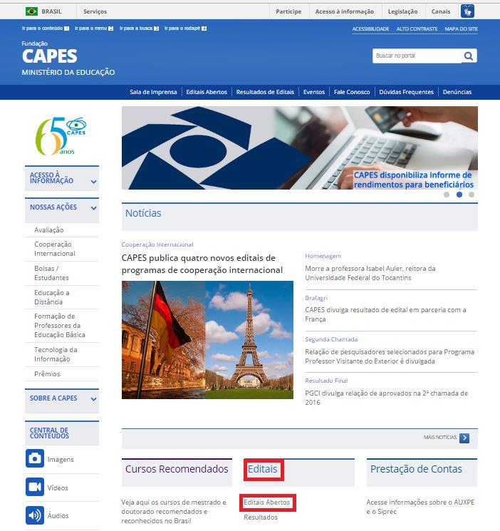 Instruções: 1- Acesse a página da CAPES, através do link (http://www.