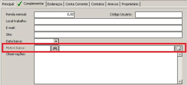 Cadastro de Imóvel: 1- Acesse o menu: Cadastros/ Imóvel/ Cadastro Imóvel/ Aba Dados Administrativos. 2- Defina o motivo de entrada e saída nas opções: Motivo de baixa, Origem e Destino.