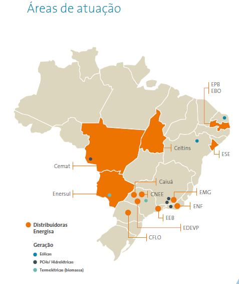 73 Figura 3 - Mapa de atuação do Grupo Energisa Fonte: ENERGISA, 2014, p. 07-08. Ainda com a Energisa (2014, p. 14-15), obtêm-se a informação sobre a composição societária da empresa.