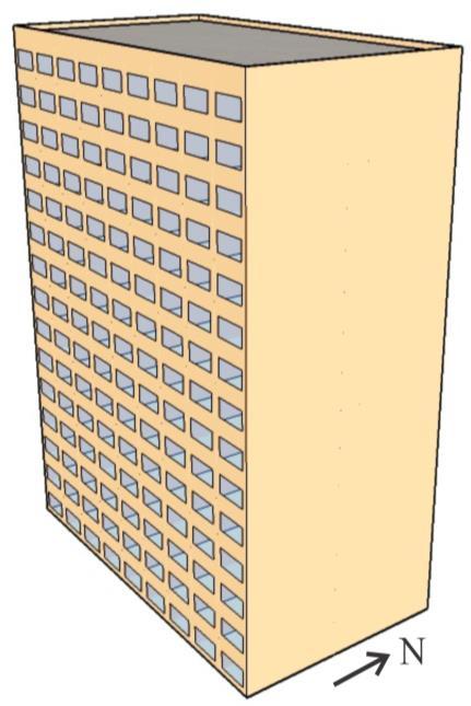 Figura 4: Pavimento tipo com as zonas térmicas simuladas Figura 3: Vista do edifício analisado Foi considerada uma área de 6, m² por pessoa para a ocupação de cada escritório.