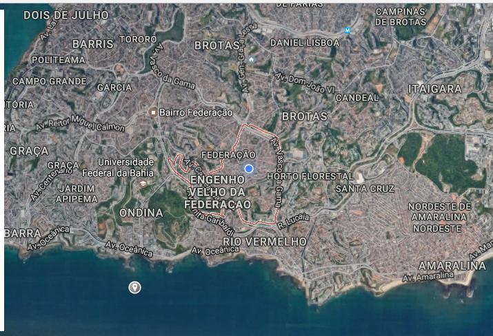 Mapa 1 Engenho Velho da Federação e seus limites FONTE: Google maps, 2017.