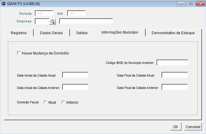 Aba Informações Município Descrição dos campos: Período: Exibe o período referente aos dados gerados Empresa: Exibe a empresa referente aos dados gerados.