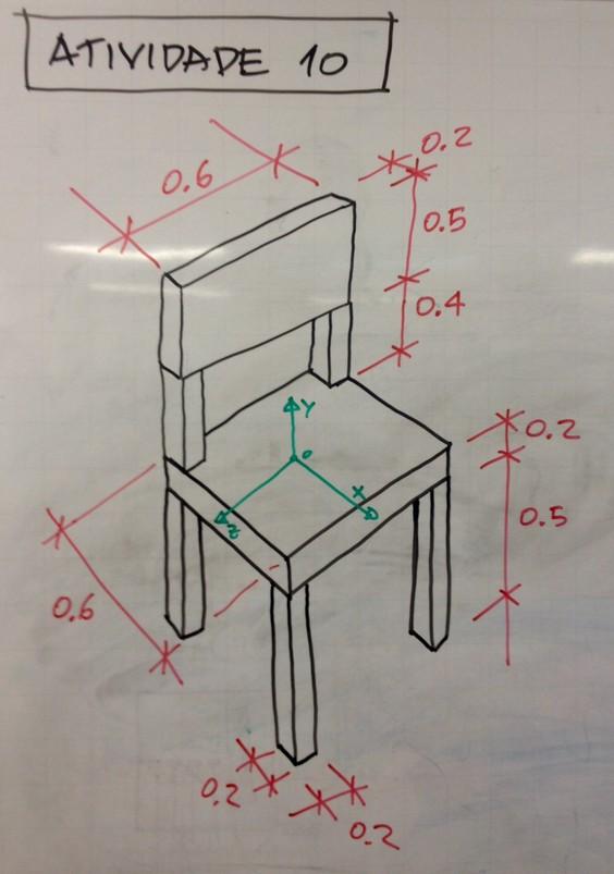 ATIVIDADE-10 Elaborar um programa X3D, utilizando blocos e translações para gerar a cadeira 3D esquematizada na figura 11. Figura 11 Cadeira 3D.