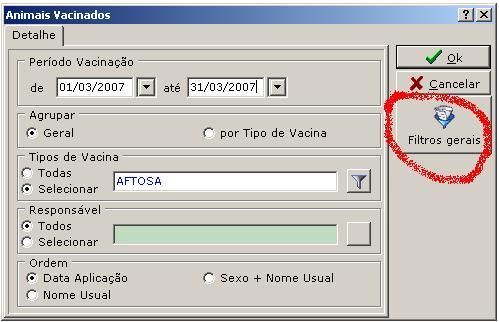 5.2.11 Informe os dados solicitados e clique nos Filtros Gerais. 5.2.12 Os Filtros Gerais das telas de lançamentos em grupo são iguais aos Filtros Gerais dos Relatórios o que significa que se você