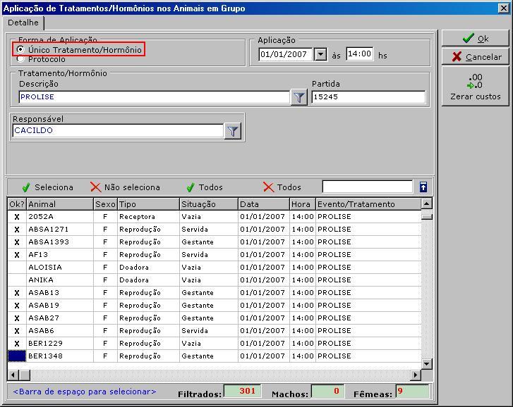 6.1.3.7 Para visualizar as fêmeas que receberam o tratamento (tanto na opção Individual quanto Em grupo ), entre em: Caminho: [Relatórios/ Reprodução/ Tratamentos / Hormônios e Protocolos Aplicados].