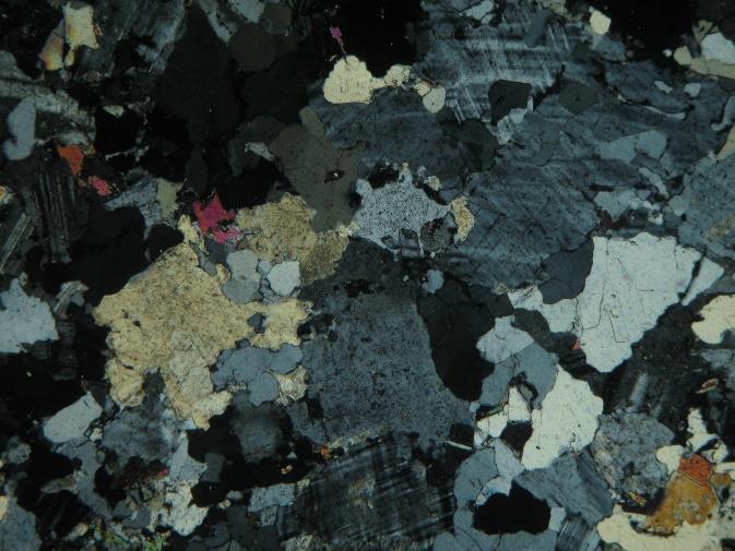 Unidade de mapeamento: GRANITO E APÓFISES Fotomicrografia de granito da amostra WF-AM59 mostrando grãos médios a grossos de quartzo, plagioclásio e ortoclásio. Nicóis paralelos.