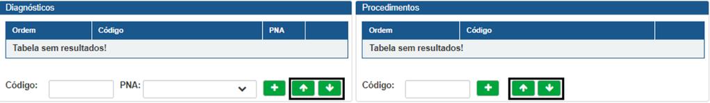 88854: Alteração da posição das setas na tabela de diagnósticos e procedimentos Nesta versão do SIMH, as setas para alterar a posição de um dado código de diagnóstico ou de procedimento irão apenas