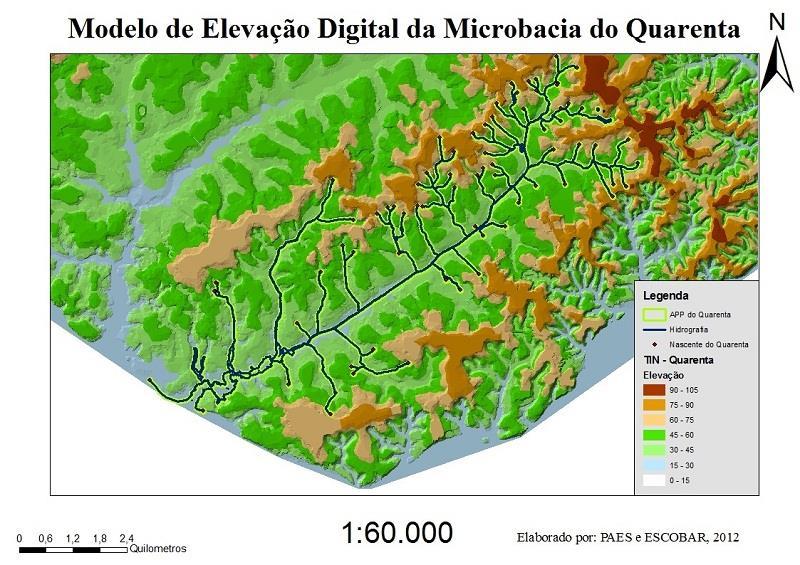 Figura 2 Modelo Digital de Elevação da Bacia do Quarenta. Manaus - AM. Fonte: Paes (2012).