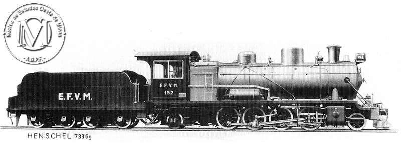 três locomotivas tipo 2-8-2 Mikado fabricadas pela