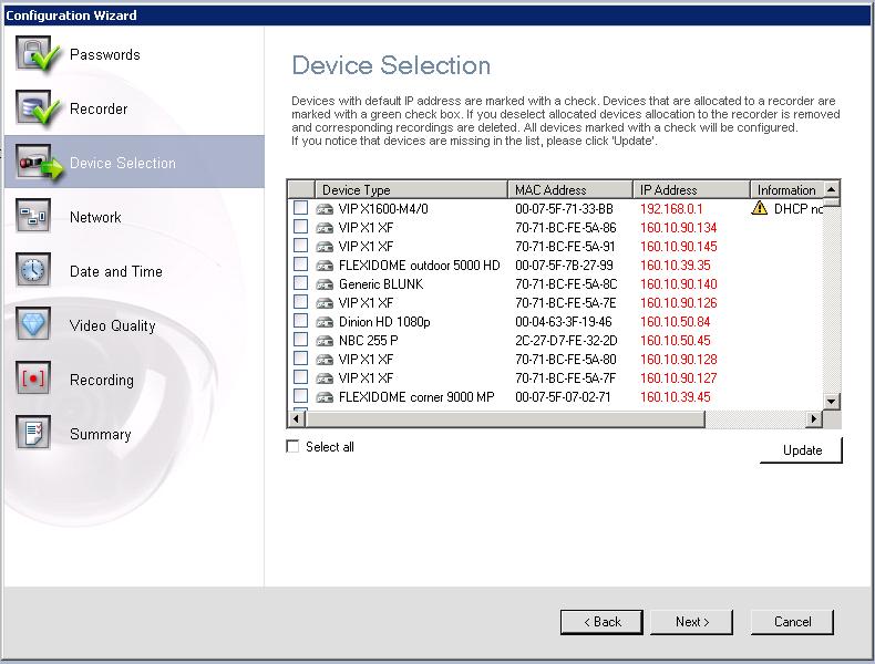 24 pt Configuração do sistema Primeiros passos DIVAR IP 2000 Página Selecção de Dispositivos Esta página mostra todos os dispositivos de rede adicionados ao