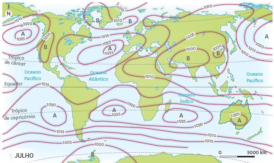 A circulação geral da atmosfera Os centros de pressão atmosférica encontram-se distribuídos em faixas mais ou menos paralelas