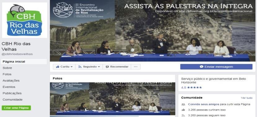 Figura 27 Facebook do CBH Rio das Velhas As curtidas na página do CBH Rio das Velhas permanecem crescentes, uma vez que no dia 1 de setembro de 2014 (início das ações nas redes sociais) eram 101