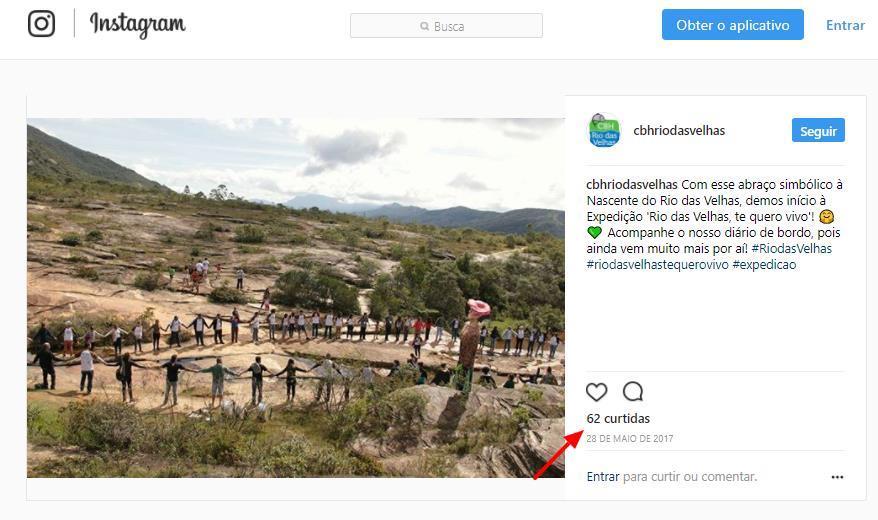 Figura 35 Postagens do Instagram do CBH Rio das Velhas FLICKR No ano de 2017 foram criados 126 álbuns de fotografia na plataforma Flickr, totalizando em 1.875 fotos.