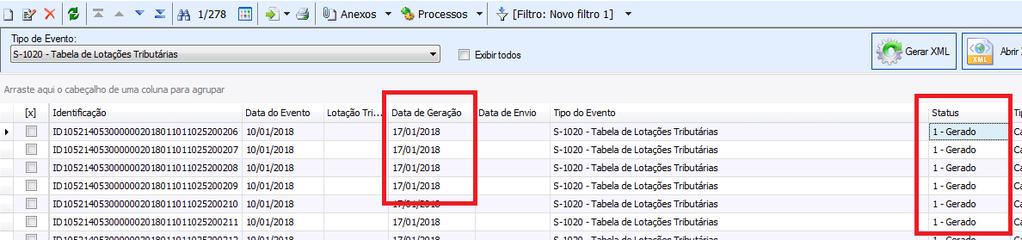 status da fila de eventos para 1 Gerado e passa a demonstrar o