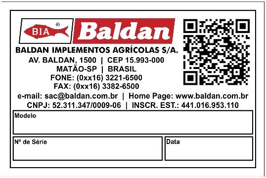 IDENTIFICAÇÃO IDENTIFICAÇÃO DO PRODUTO (FIGURA 20) - Para consultar o catálogo de peças ou solicitar assistência técnica na Baldan, indique sempre o modelo (1), número de série (2) e data de