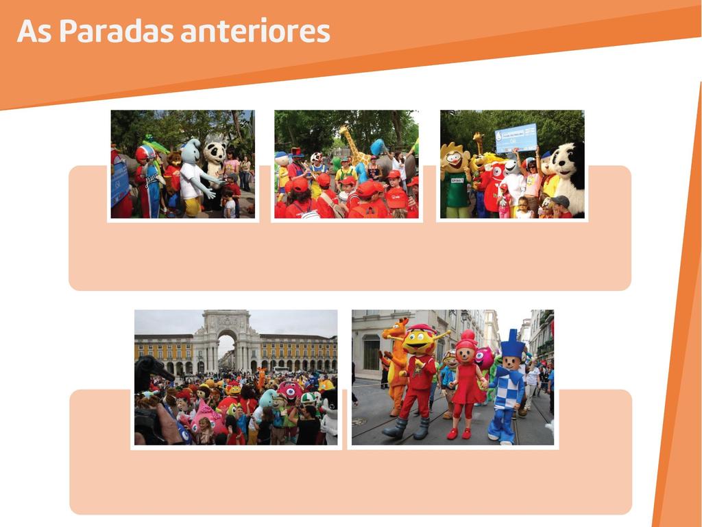 Em 2006 e 2007 realizaram-se as primeiras Paradas de Mascotes com grande sucesso, envolvendo nos dois anos mais de 14.000 crianças e 30 mascotes num só dia!