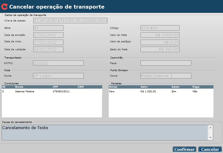 6.1.3. Encerrar Para encerrar uma operação de transporte, clique em Encerrar.