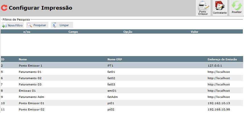 Também é possível fazer a configuração dos padrões de impressão gerais para a Contratante.