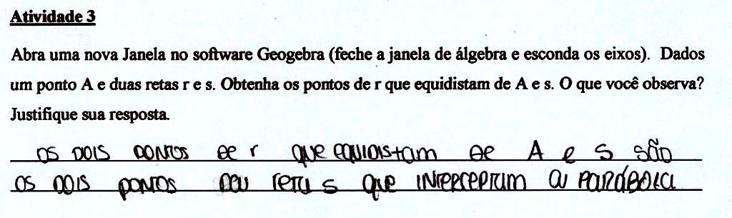 82 Figura 41: Protocolo de construção do Grupo 1 Situação 4 Atividade 3 Fonte: Produção do Grupo 1 Na fase de validação, o grupo 1 utilizou a ferramenta do software GeoGebra para medir as distâncias