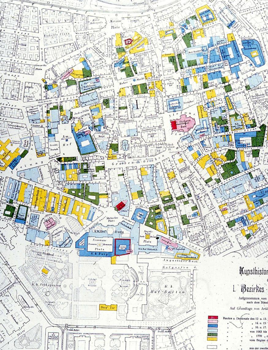 Figura. O mapa da área central de Viena, por Hugo Hassinger (fonte: Whitehand, 2014).