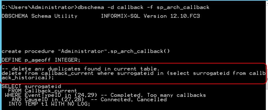 dbschema - rechamada d - sp_arch_callback f Note: Se você tem uma edição da autorização ao executar o comando do dbschema, o início de uma sessão