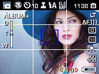 Ícones de fotografia No modo de captura nenhum botão pressionado Datador Cronômetro Macro/Paisagem Modo de câmera Nome do álbum Zoom: digital telefoto