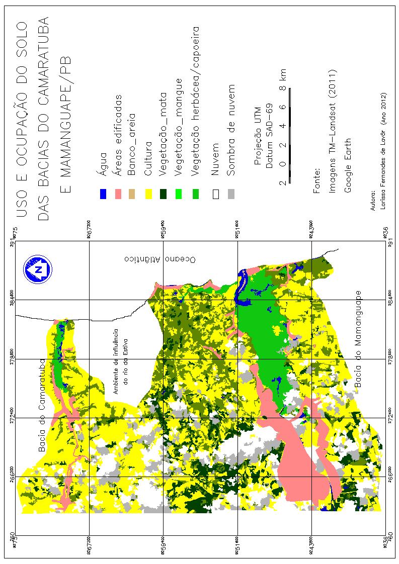 No mapa de uso e ocupação do solo para o litoral norte paraibano, nota-se que a área de cultivo ainda é predominante, e que as edificações são concentradas em locais que coincidem com o os centros