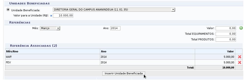 Ex.2: R$ 10.000,00 referentes ao serviço no CAMPUS ANANINDEUA durante os meses de FEVEREIRO e MARÇO de 2014. Sendo que R$ 5.