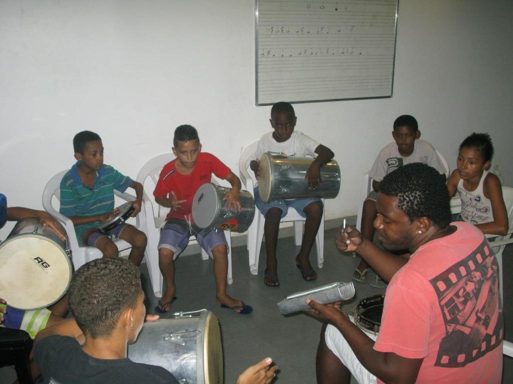 Aula de Percussão Roda de Samba. Foto: Jonatan Marques. - Timbal A oficina de Timbal é oferecida no Centro Cultural Waly Salomão e é dividida em três categorias: iniciante, intermediário e avançado.