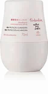 DIA Desodorante antitranspirante roll-on tododia aclarar 70 ml Prociona 48 horas de proteção clareadora. Possui complexo hidratante e extrato de calêndula.
