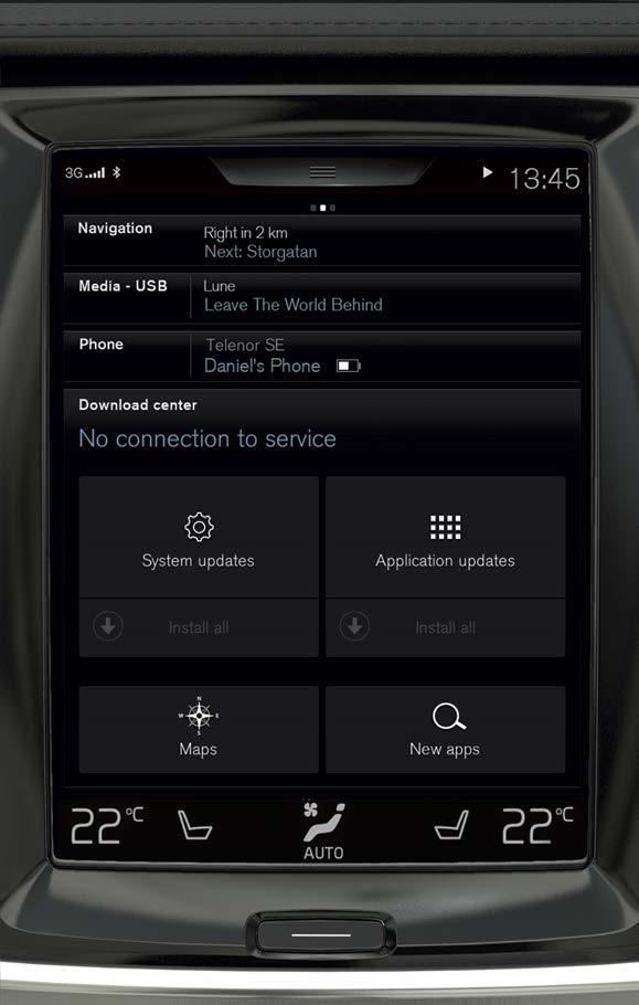 UTILIZAR E ATUALIZAR APLICAÇÕES E SISTEMA Pressione em Download Center na vista do aplicativo, para atualizar alguns dos sistemas do veículo.