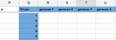 os valores de p. Copie as células referentes aos números dos grupos na coluna B para a coluna Q.