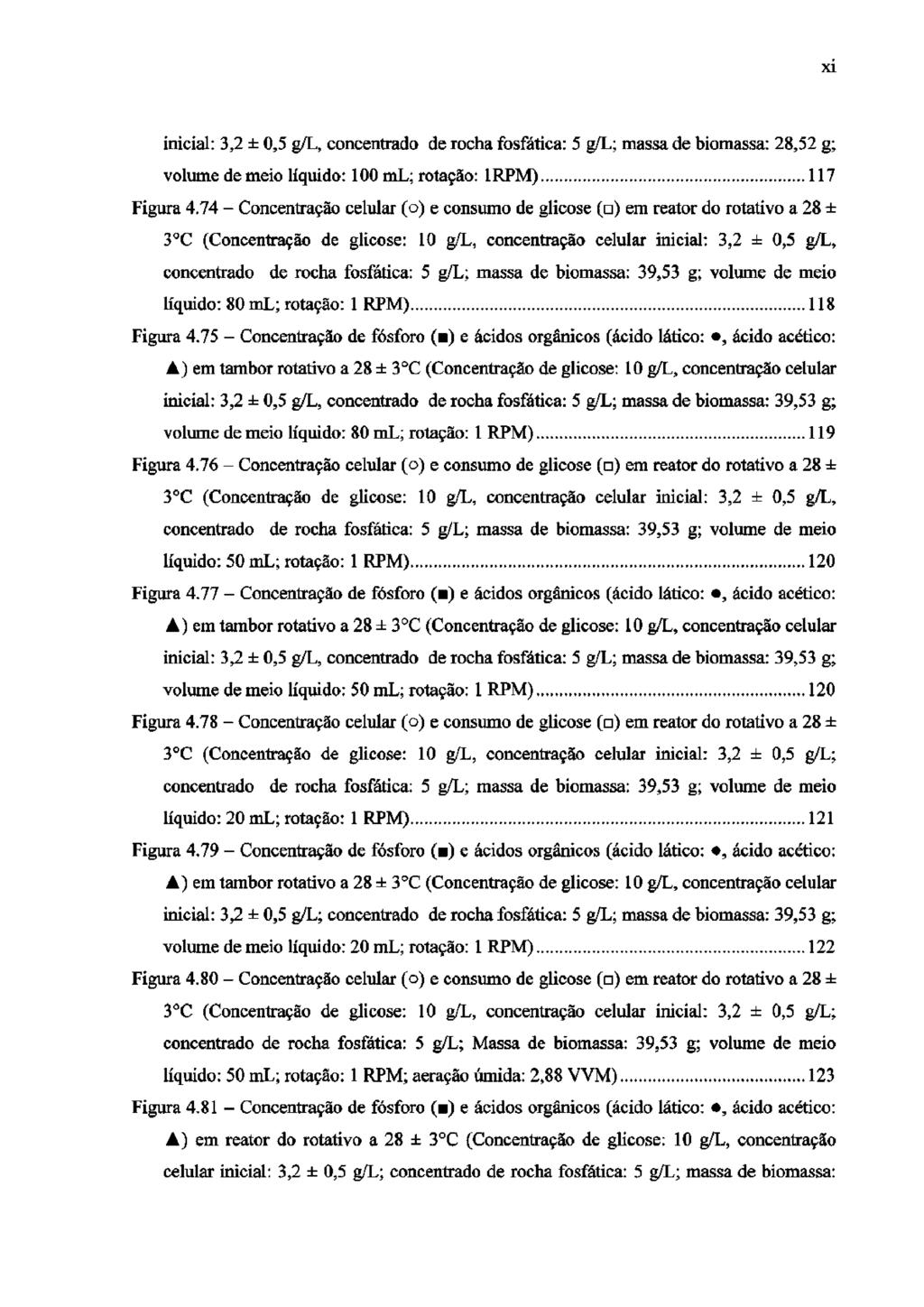 XI inicial: 3,2 ± 0,5 g/l, concentrada de rocha fosfática: 5 g/l; massa de biomassa: 28,52 g; volume de meio líquido: 100 ml; rotação: 1RPM).