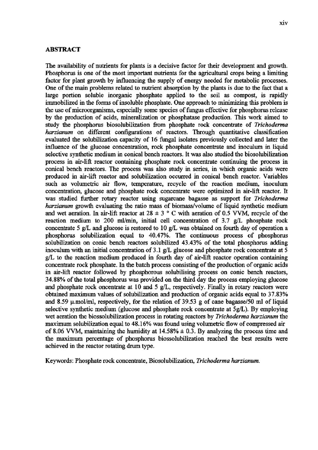 XIV ABSTRACT The availability of mitrients for plants is a decisive factor for their development and growth.