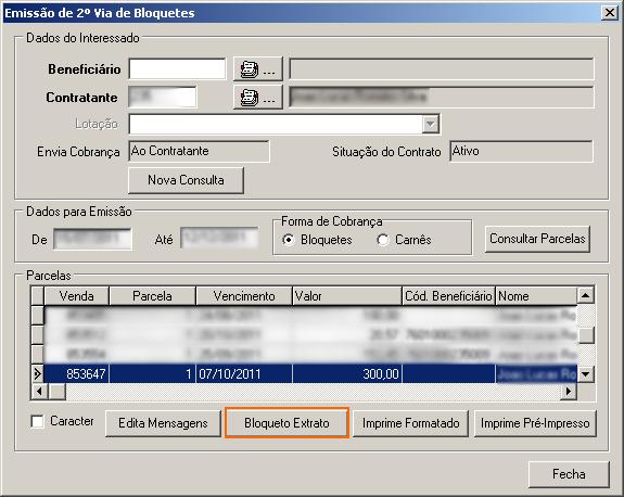 Figura: Emissão de 2ª via de Bloquete Foi adicionado um novo botão na interface Bloqueto com Extrato para realizar a impressão da 2ª via dos